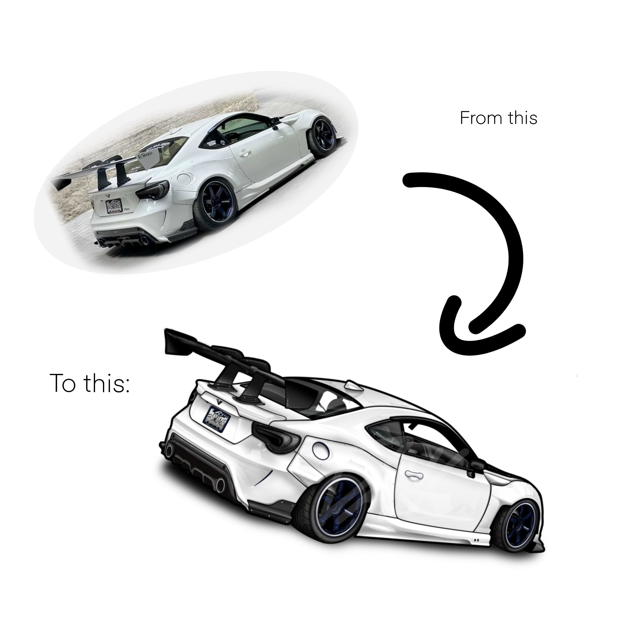 Spersonalizowany, ręcznie robiony rysunek samochodu – wersja cyfrowa