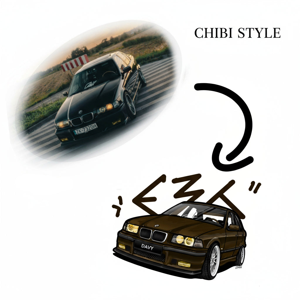 Spersonalizowany, ręcznie robiony rysunek samochodu – wersja cyfrowa